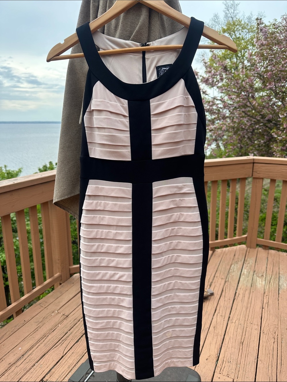Jax Black & Blush Paneled Bandage Midi Dress
